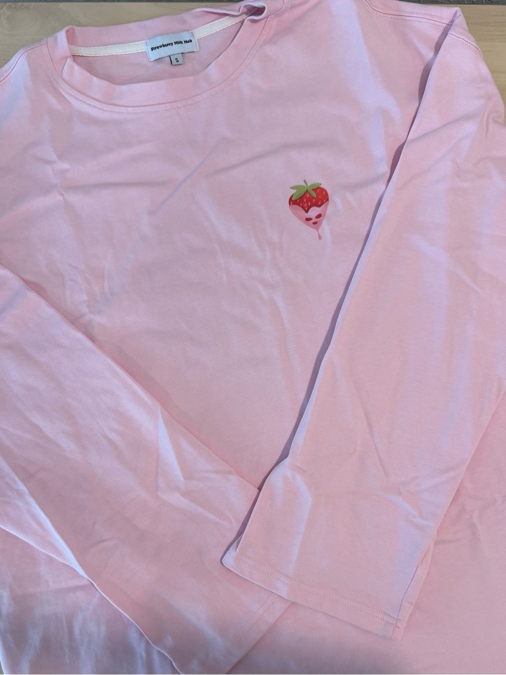 Strawberry Milk Mob Pink Long-Sleeve Top with Strawberry Motif